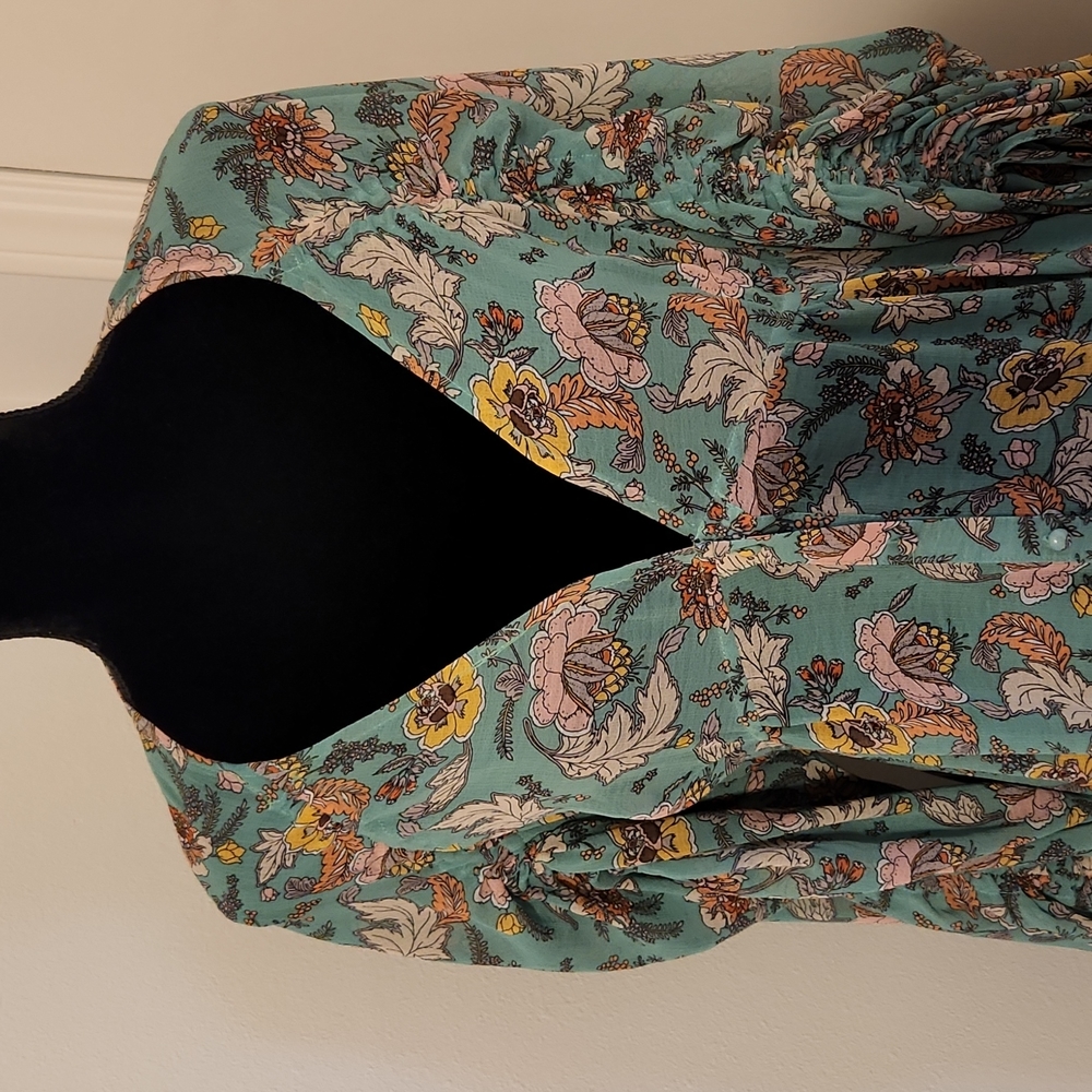 Free People green Long sleeve sheer floral fall Maxi Dress - Picture 5 of 13
